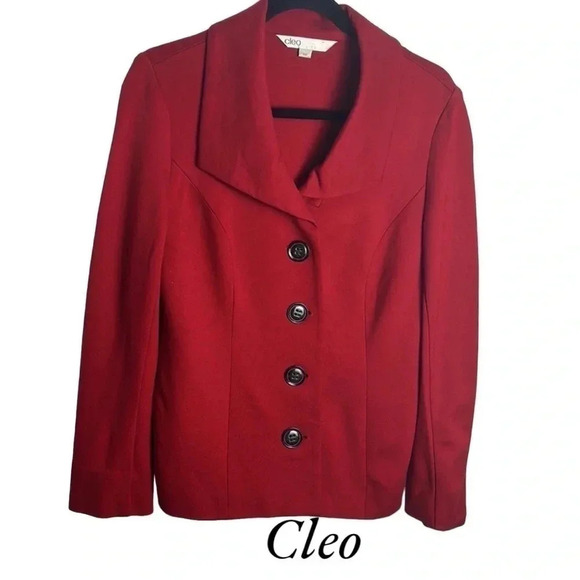 Cleo red pea coat ,SM, single breasted,career,winter,Xmas red,closet staple,EC - Picture 3 of 17